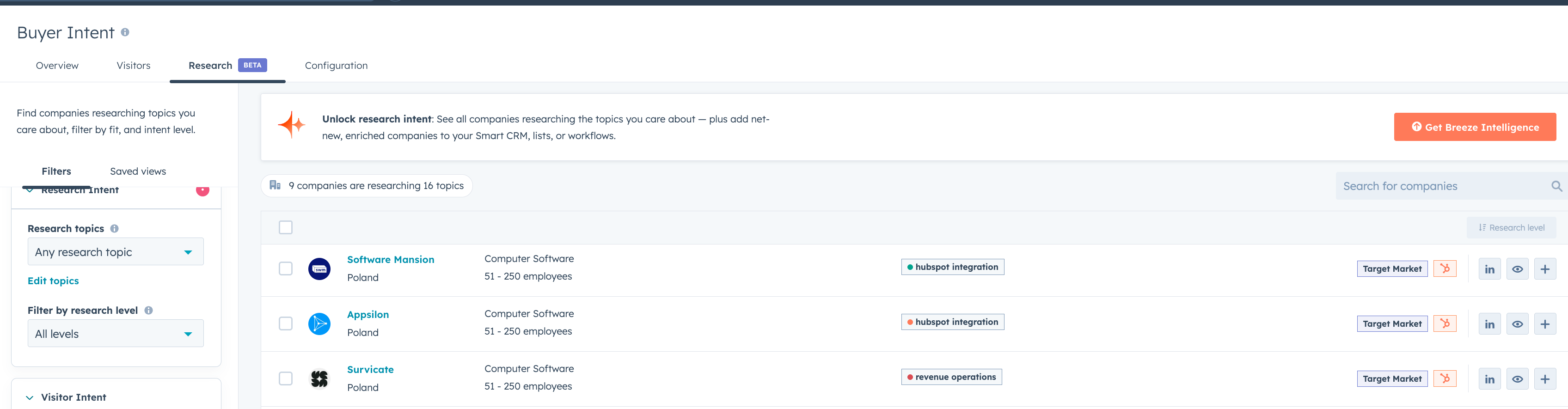 HubSpot Company List: Target Accounts Filtered by Buyer Intent