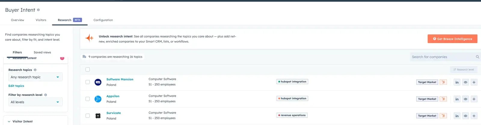 HubSpot Company List: Target Accounts Filtered by Buyer Intent