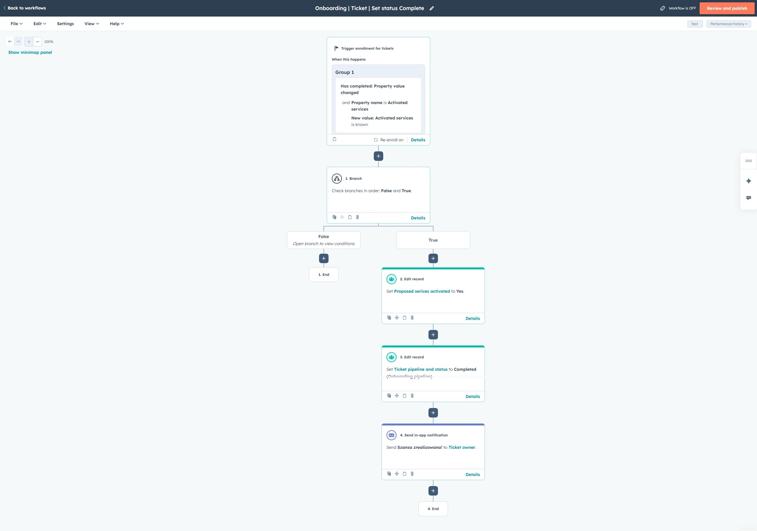 Ticket status set as complete