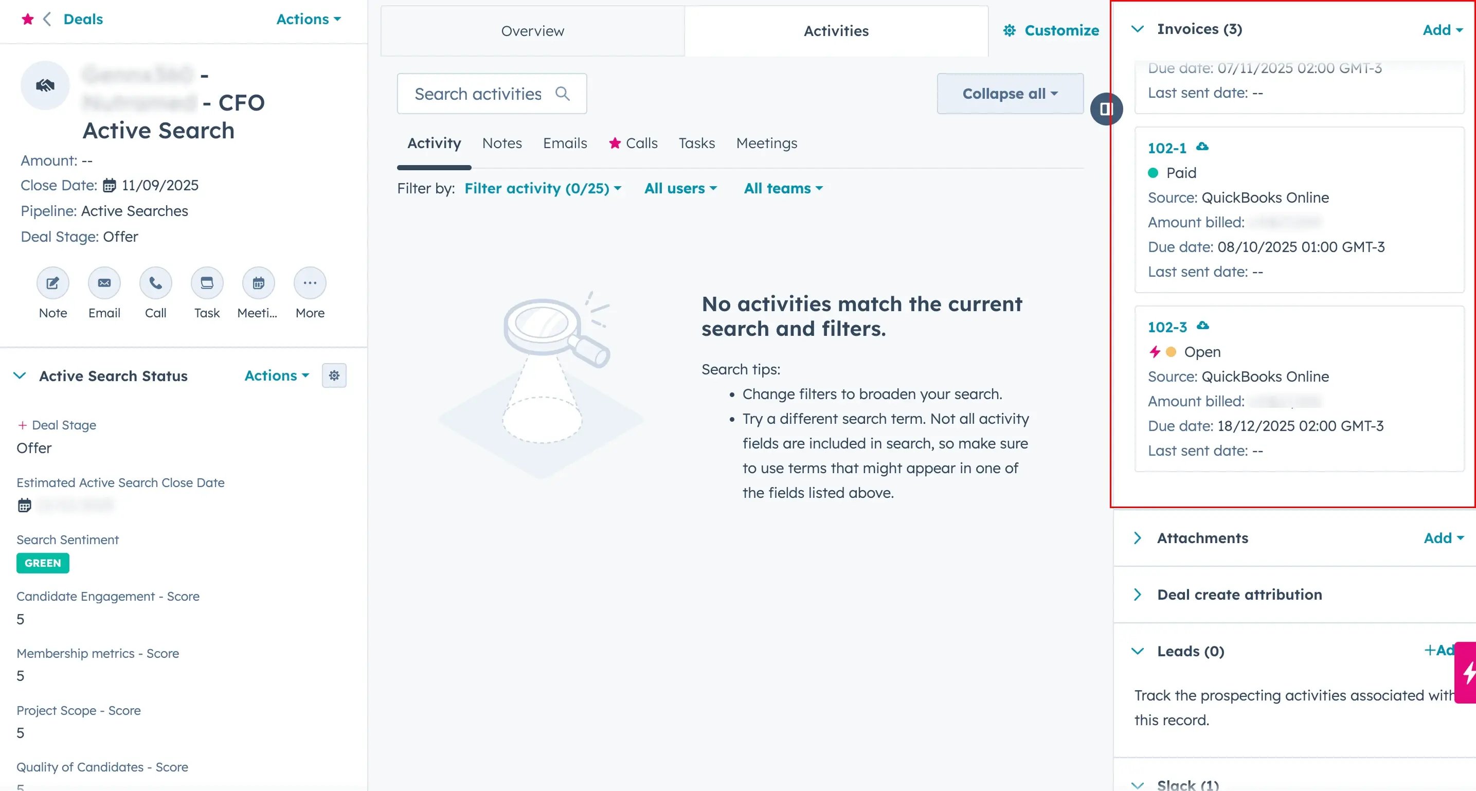 Invoices HubSpot view