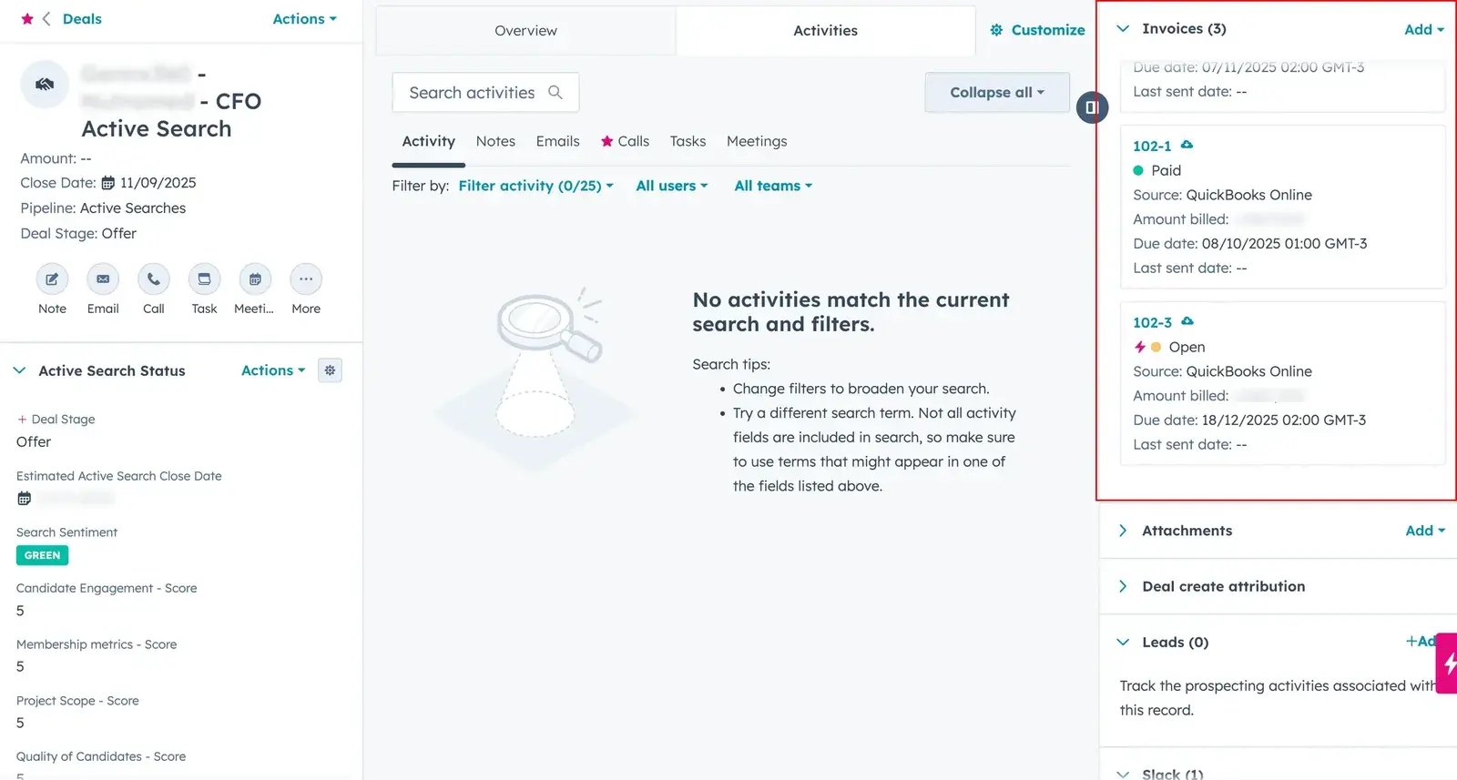 Invoices HubSpot view
