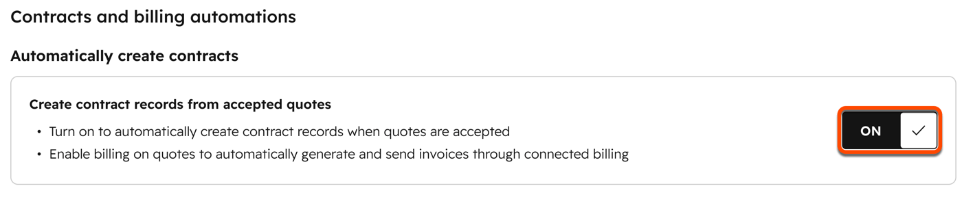 In HubSpot: set accepted-quote creation in the HubSpot interface