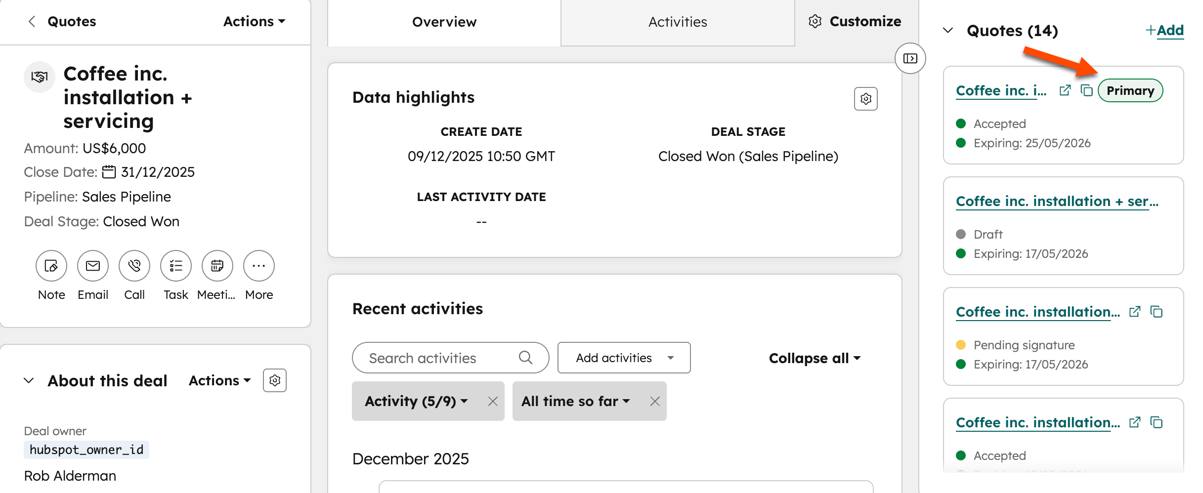 HubSpot Deal Record With Quote Fields HubSpot Deal Record With Quote Fields